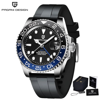 Men’s Luxury GMT Automatic Watch – Sapphire Mechanical 40MM Stainless Steel Waterproof Wristwatch