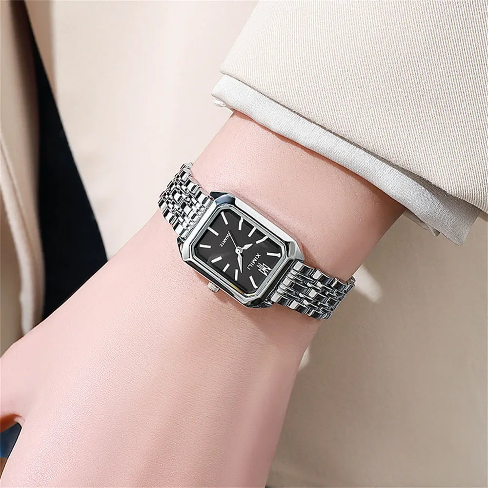 Women’s Stainless Steel Quartz Watch – Elegant Light Luxury Business Wristwatch