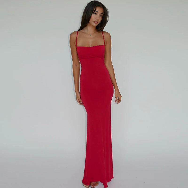 Women’s Sleeveless Backless Maxi Dress – Elegant Solid Y2K Spring Prom & Party Dress