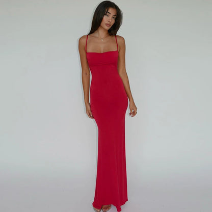 Women’s Sleeveless Backless Maxi Dress – Elegant Solid Y2K Spring Prom & Party Dress