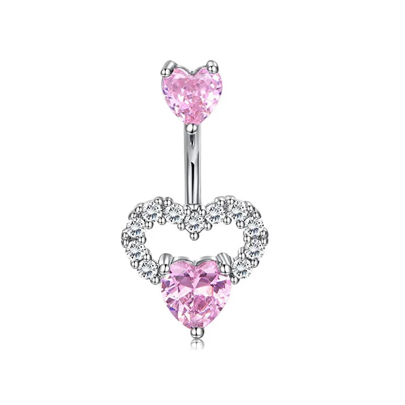 Women’s Pink Crown Heart Belly Button – Crystal Navel Piercing Jewelry