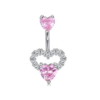 Women’s Pink Crown Heart Belly Button – Crystal Navel Piercing Jewelry