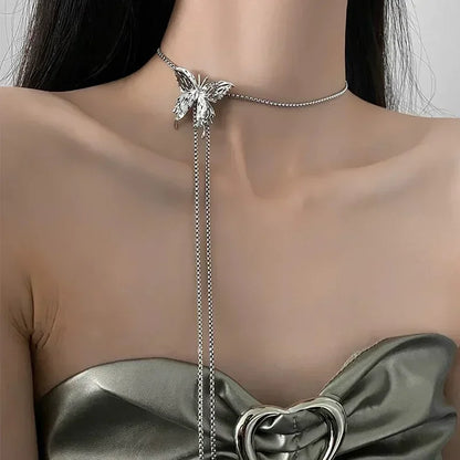 Women’s Jewelry Butterfly Pendant Necklace | Punk | Liquid Metal Look | Silver Tone