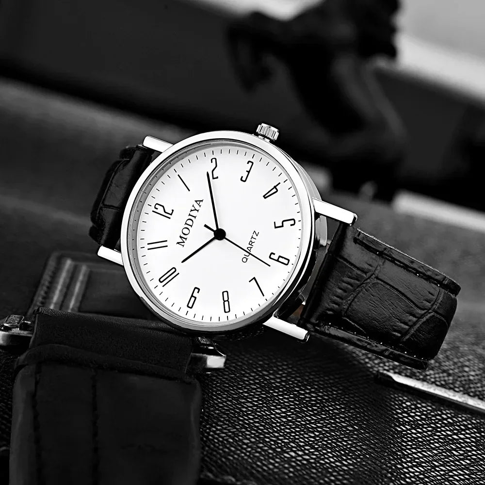 Men’s Luxury Leather Strap Watch – Business Analog Wristwatch, Casual Simple Style