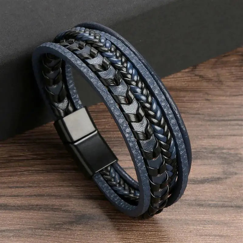 Men’s Classic Leather Bracelet – Handwoven Multi-Layer Fashion Jewelry