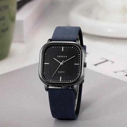 Men’s Square Dial Luxury Watch – Minimalist Leather Strap Business Casual Wristwatch