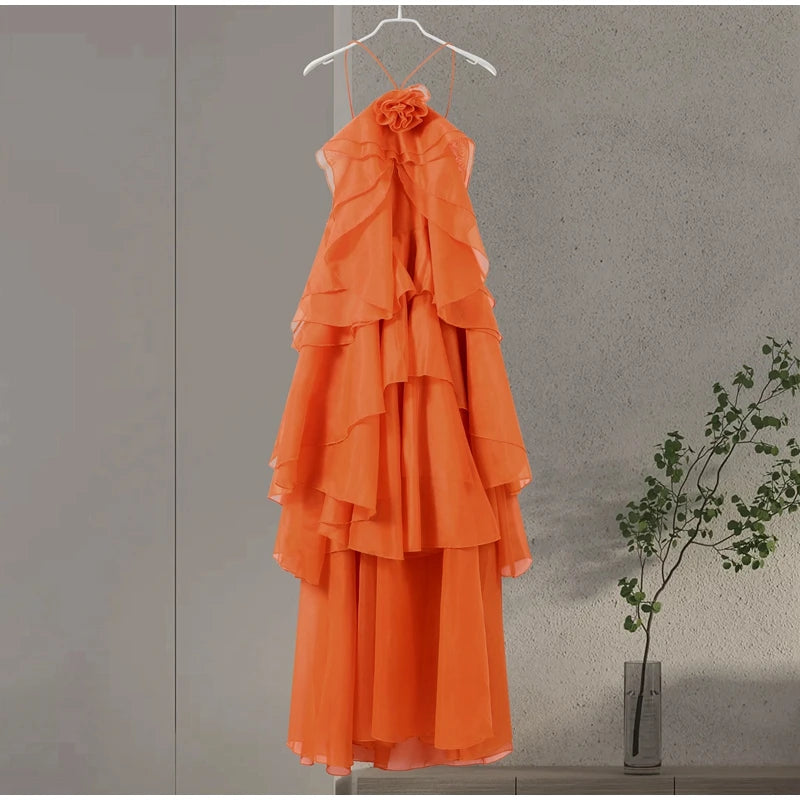 Women’s Ruffled Maxi Dress – Backless Sleeveless Slim Fit Summer Beach & Party Dress