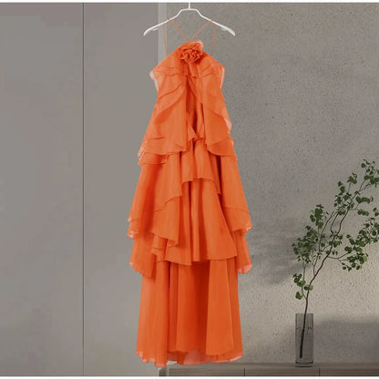 Women’s Ruffled Maxi Dress – Backless Sleeveless Slim Fit Summer Beach & Party Dress