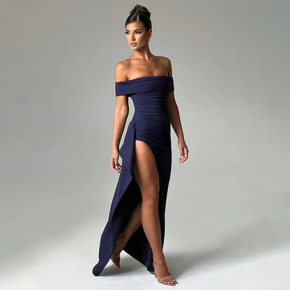 Women’s Off-Shoulder Evening Dress – Elegant High Slit Formal Maxi