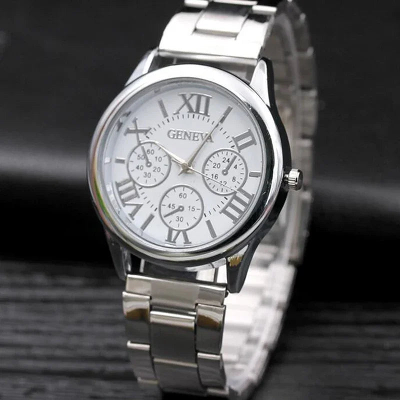 Men’s Light Luxury Watch – Gold Stainless Steel Wristwatch with 3-Eye Dial