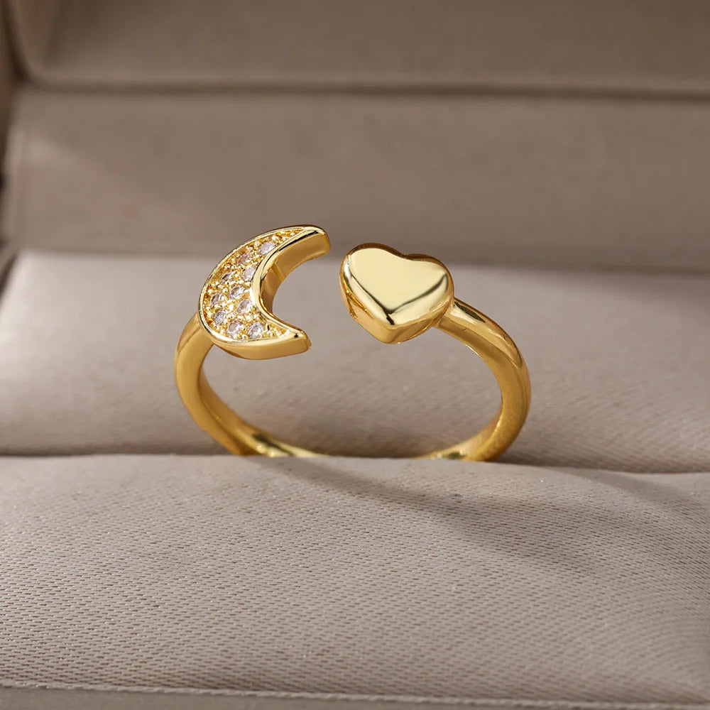 Women’s Jewelry Double Heart Zircon Ring | Adjustable | Stainless Steel | Gift