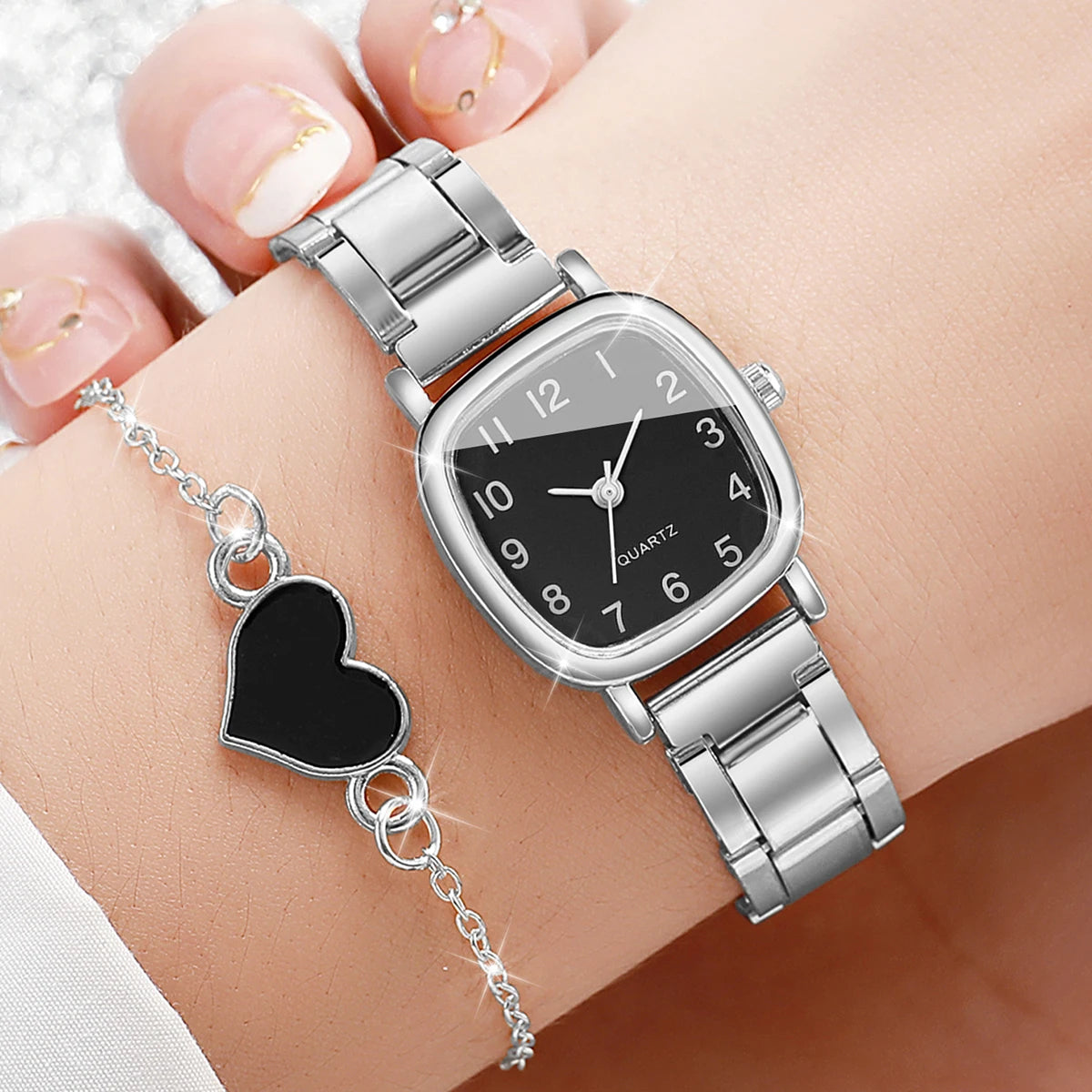 Women’s Watch Jewelry Set | Square Dial | Steel Band | Quartz