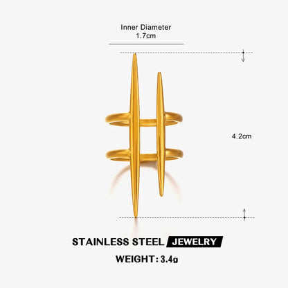 Women’s Vintage 18K Gold Plated Double Line Open Ring – Stainless Steel Anti-Allergic Jewelry