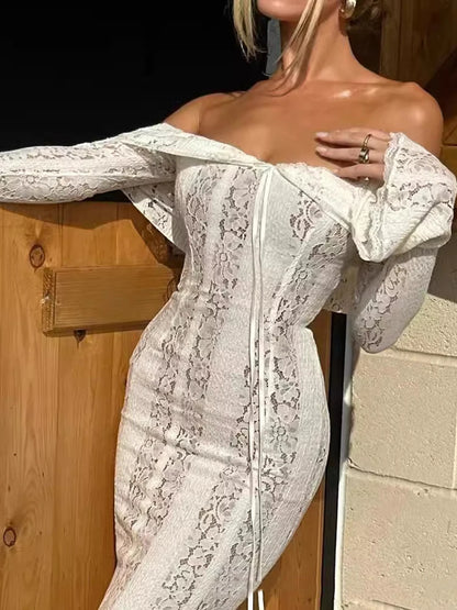 Women’s Floral Lace Off-Shoulder Maxi And Mini Dress – Strapless Backless Party Dress