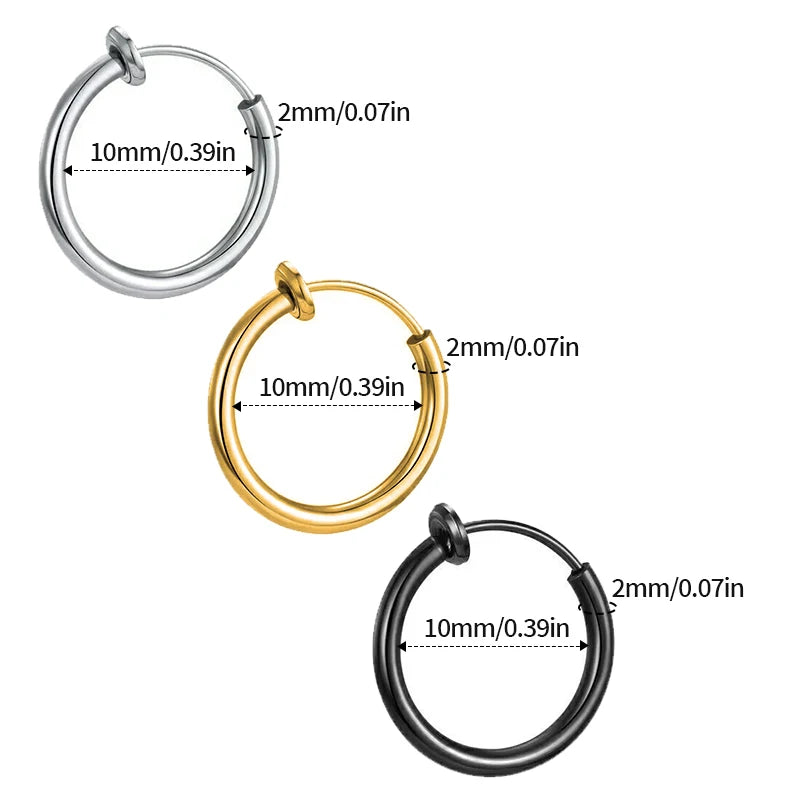 Men’s & Women’s Non-Piercing Hoop Earrings – Stainless Steel Clip-On Jewelry