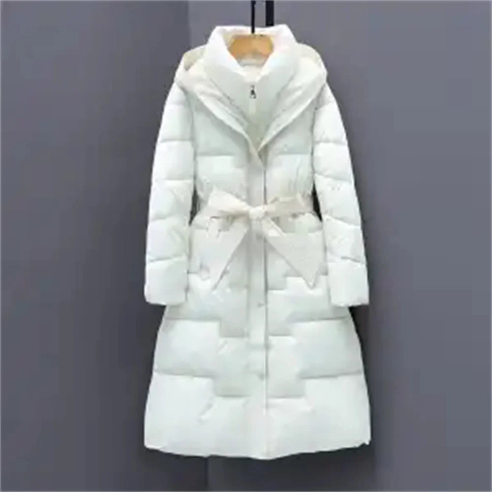 Women’s Long Down Outerwear – Hooded Knee-Length Puffer Jacket