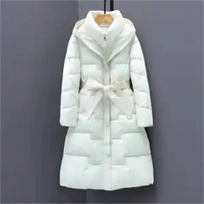 Women’s Long Down Outerwear – Hooded Knee-Length Puffer Jacket