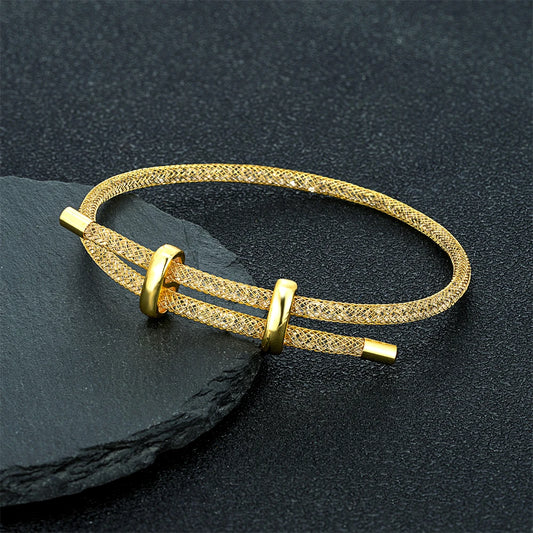 Women’s Stainless Steel Mesh Bracelet – Minimalist Crystal Bangle Jewelry