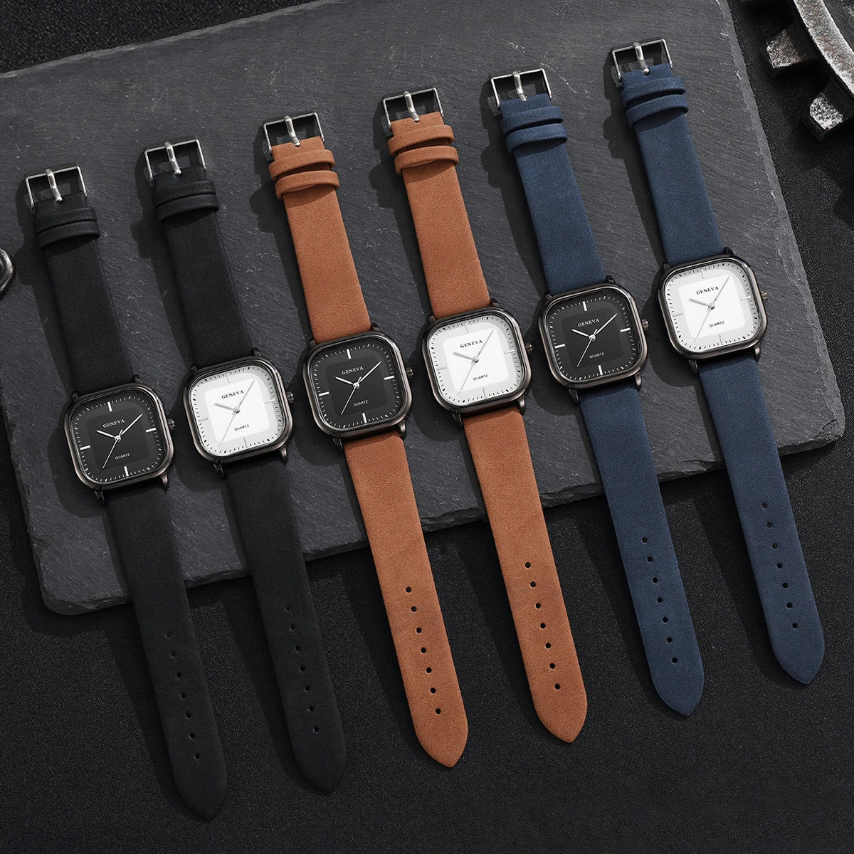 Men’s Square Dial Luxury Watch – Minimalist Leather Strap Business Casual Wristwatch