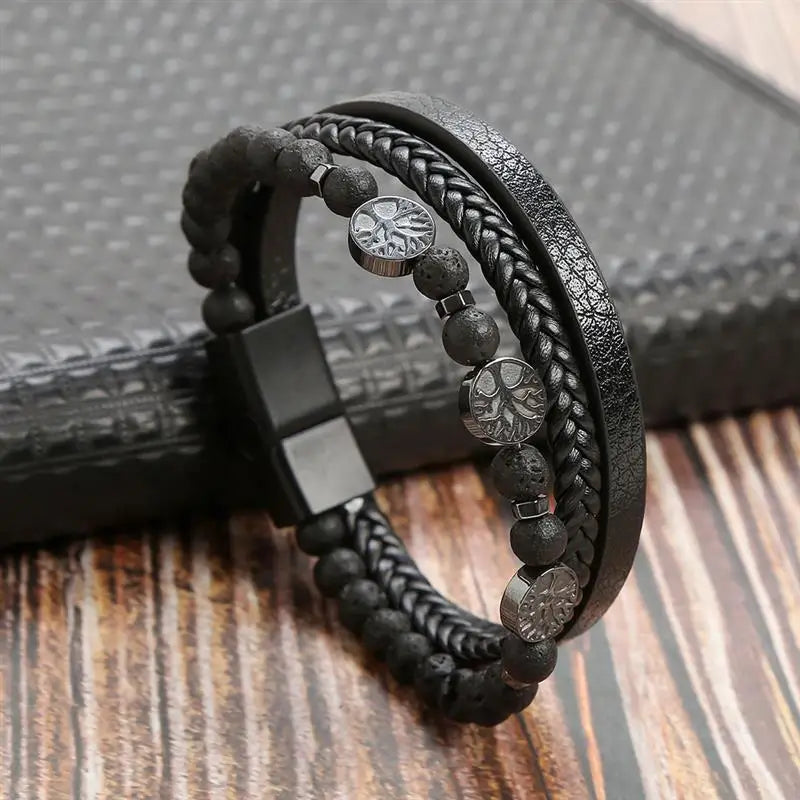 Men’s Classic Leather Bracelet – Handwoven Multi-Layer Fashion Jewelry
