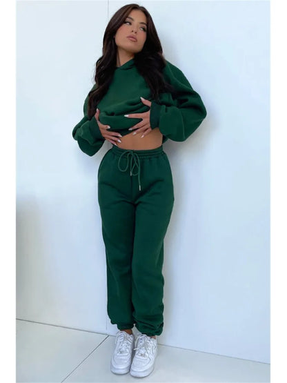 Women’s Autumn Winter Fleece Tracksuit Set – 2 Piece Casual Outfit
