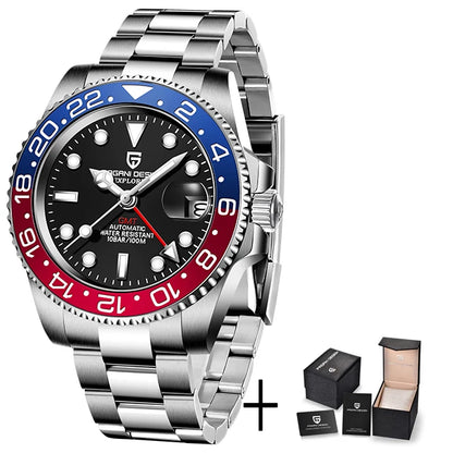 Men’s Luxury GMT Automatic Watch – Sapphire Mechanical 40MM Stainless Steel Waterproof Wristwatch