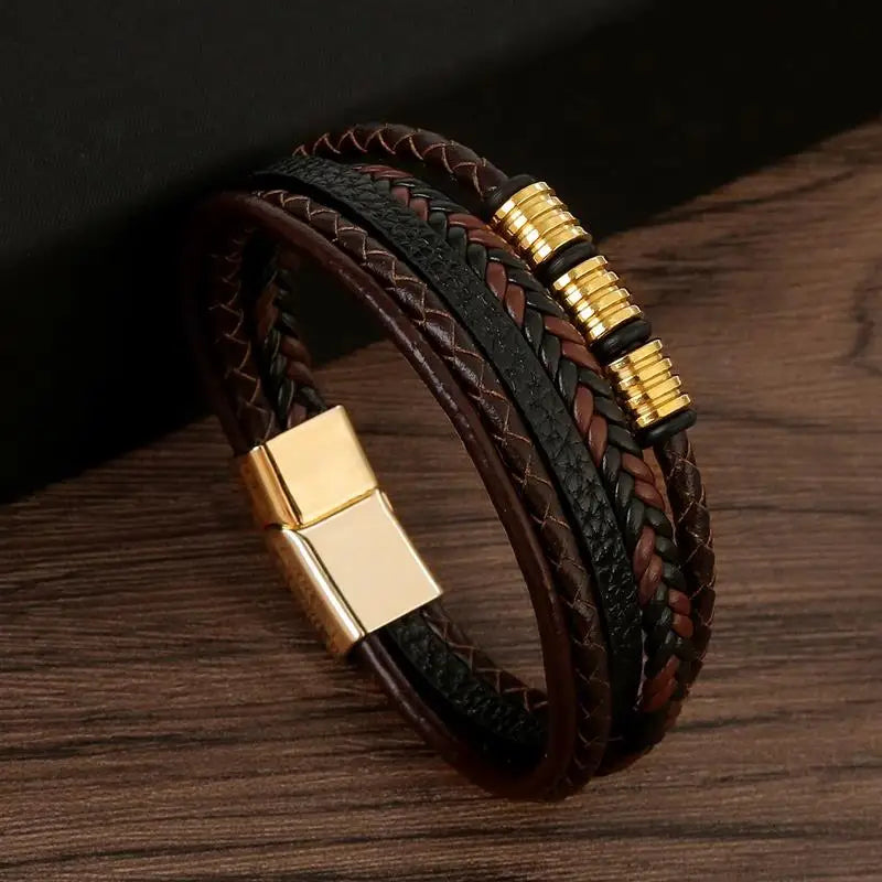 Men’s Classic Leather Bracelet – Handwoven Multi-Layer Fashion Jewelry