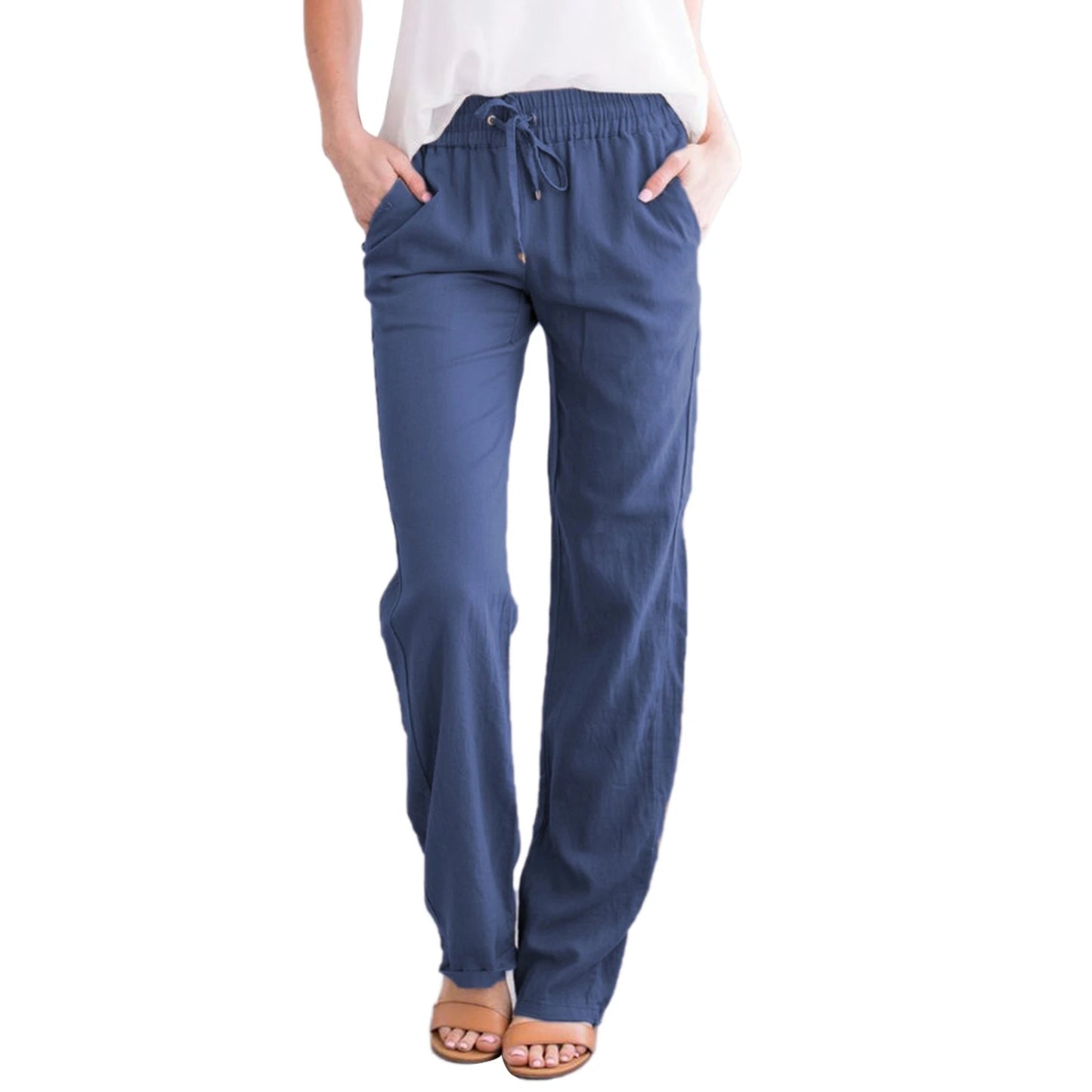 Women’s Loose Wide Leg Pants Bottom – Casual Solid Color Drawstring Trousers