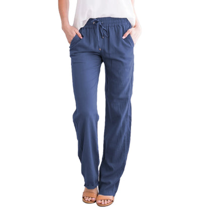 Women’s Loose Wide Leg Pants Bottom – Casual Solid Color Drawstring Trousers