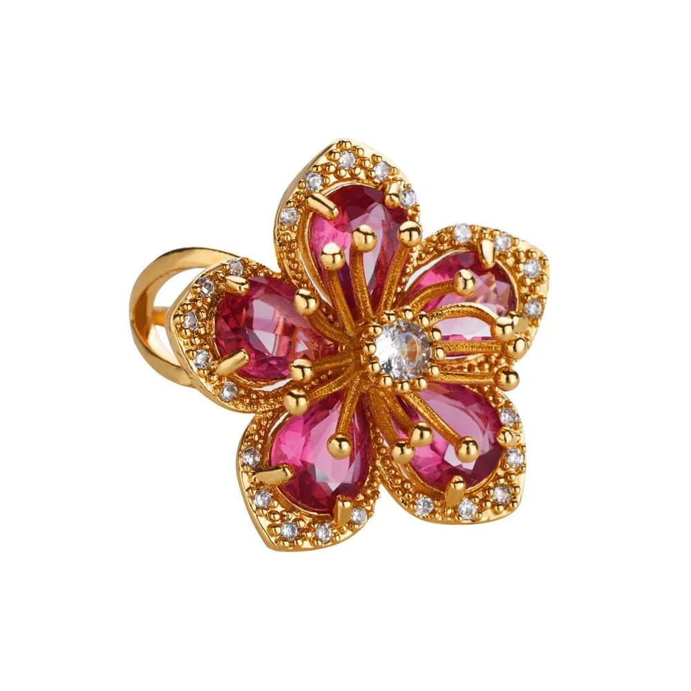 Women’s Jewelry Pink Zircon Flower Ring | Elegant | Gold Tone | Aesthetic