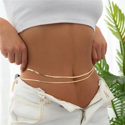 Women’s Flat Snake Chain Belly Waist Belt – Summer Beach Body Chain Jewelry Accessory
