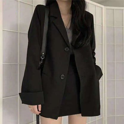 Women’s Solid Notched Long-Sleeve Blazer | Loose Elegant Office Lady Outerwear