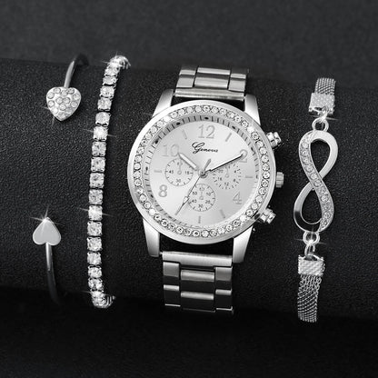 Women’s Watch Jewelry Set | Rhinestone | Arabic Dial | Steel Band