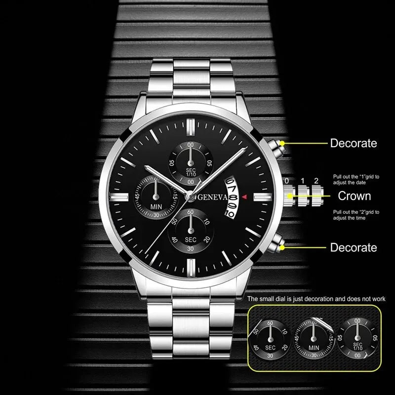 Men’s Luxury Quartz Watch – Business Wristwatch with Calendar and Bracelet Strap Jewelry Set