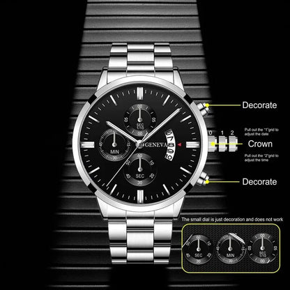 Men’s Luxury Quartz Watch – Business Wristwatch with Calendar and Bracelet Strap Jewelry Set