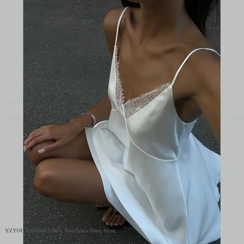 Women’s Satin Nightgown Mini Dress | Backless | Suspender Style | Sleepwear