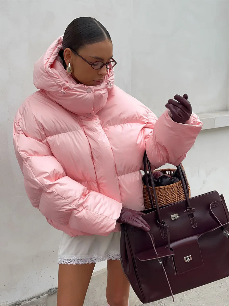 Women’s Padded Puffer Outerwear – Short Fluffy Hooded Jacket
