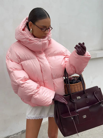Women’s Padded Puffer Outerwear – Short Fluffy Hooded Jacket
