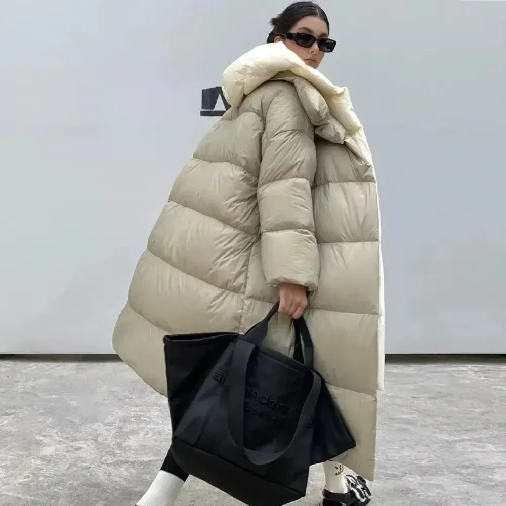 Women’s Long Puffer Outerwear – Warm Hooded Down Jacket