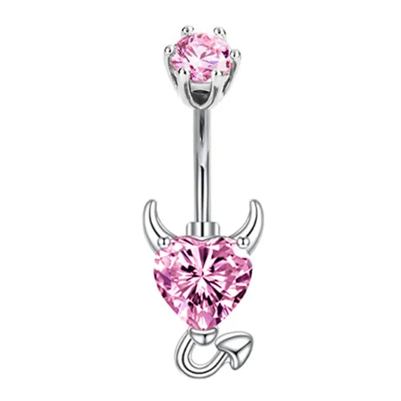 Women’s Pink Crown Heart Belly Button – Crystal Navel Piercing Jewelry