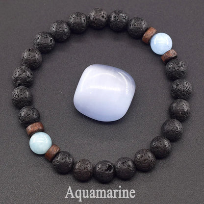 Men’s Tiger Eye & Lava Stone Bead Bracelet – Tibetan Buddha Elastic Wristband Jewelry