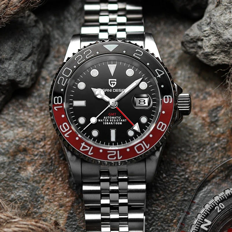 Men’s Luxury GMT Automatic Watch – Sapphire Mechanical 40MM Stainless Steel Waterproof Wristwatch