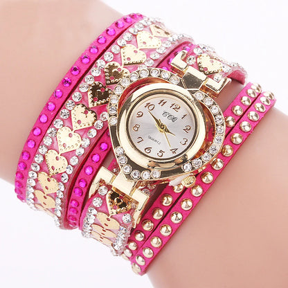 Women’s Rhinestone Heart Dial Watch | Elegant | Velvet Band | Fashion Jewelry Set