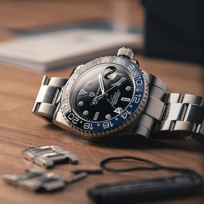 Men’s Luxury GMT Automatic Watch – Sapphire Mechanical 40MM Stainless Steel Waterproof Wristwatch