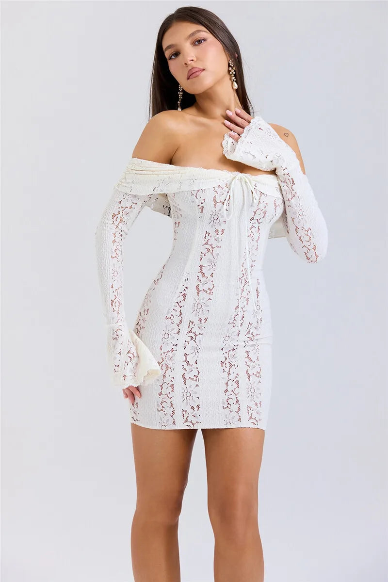 Women’s Floral Lace Off-Shoulder Maxi And Mini Dress – Strapless Backless Party Dress