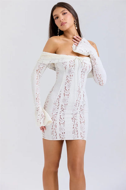 Women’s Floral Lace Off-Shoulder Maxi And Mini Dress – Strapless Backless Party Dress
