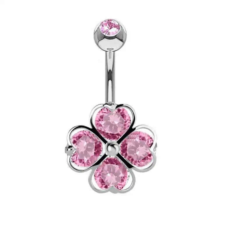 Women’s Pink Crown Heart Belly Button – Crystal Navel Piercing Jewelry