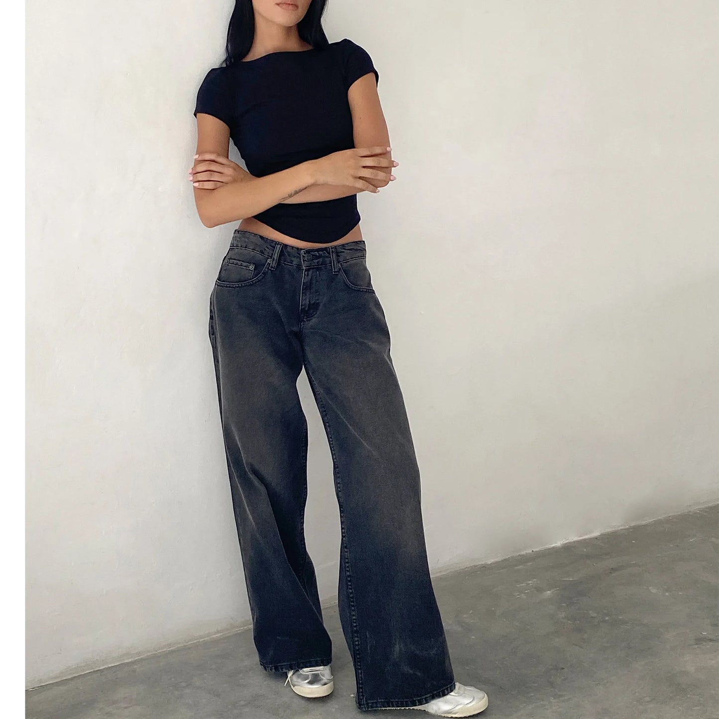 Women’s Jeans Bottom – Low Waist Straight Denim Pants with Pockets Casual Y2K Streetwear