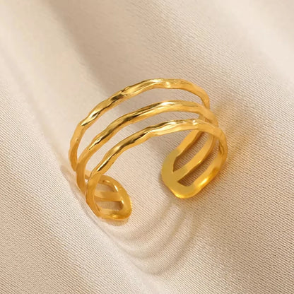 Women’s 316L Stainless Steel Geometric Open Ring – Gold Color Multilayer Vintage Waterproof Jewelry