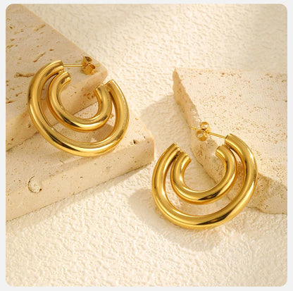 Women’s Gold Hoop Earrings – Vintage Geometric Stainless Steel Statement Jewelry